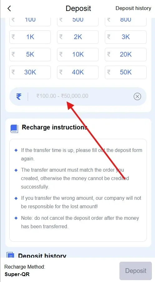 Type the Deposit amount